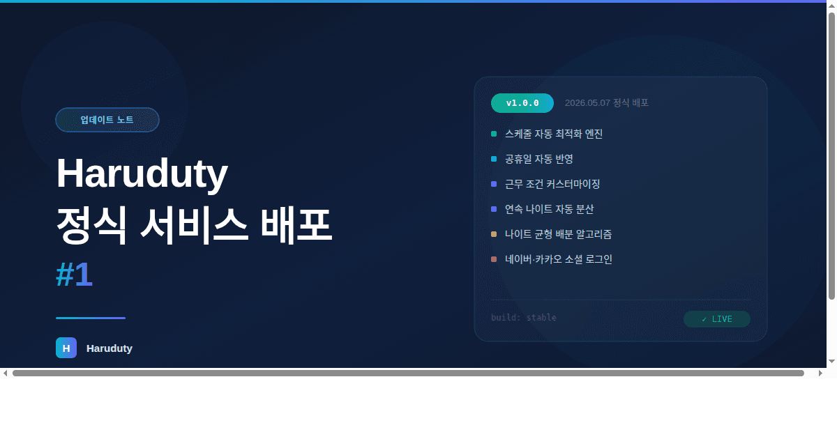 Haruduty 정식 서비스 배포 업데이트 #1